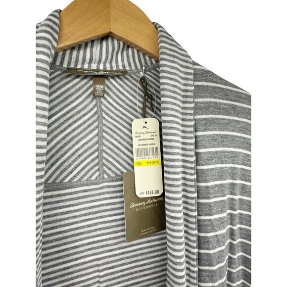 Tommy Bahama Beechwood Cardigan Reversible Gray Grey Stripe Womens M - Picture 3 of 7